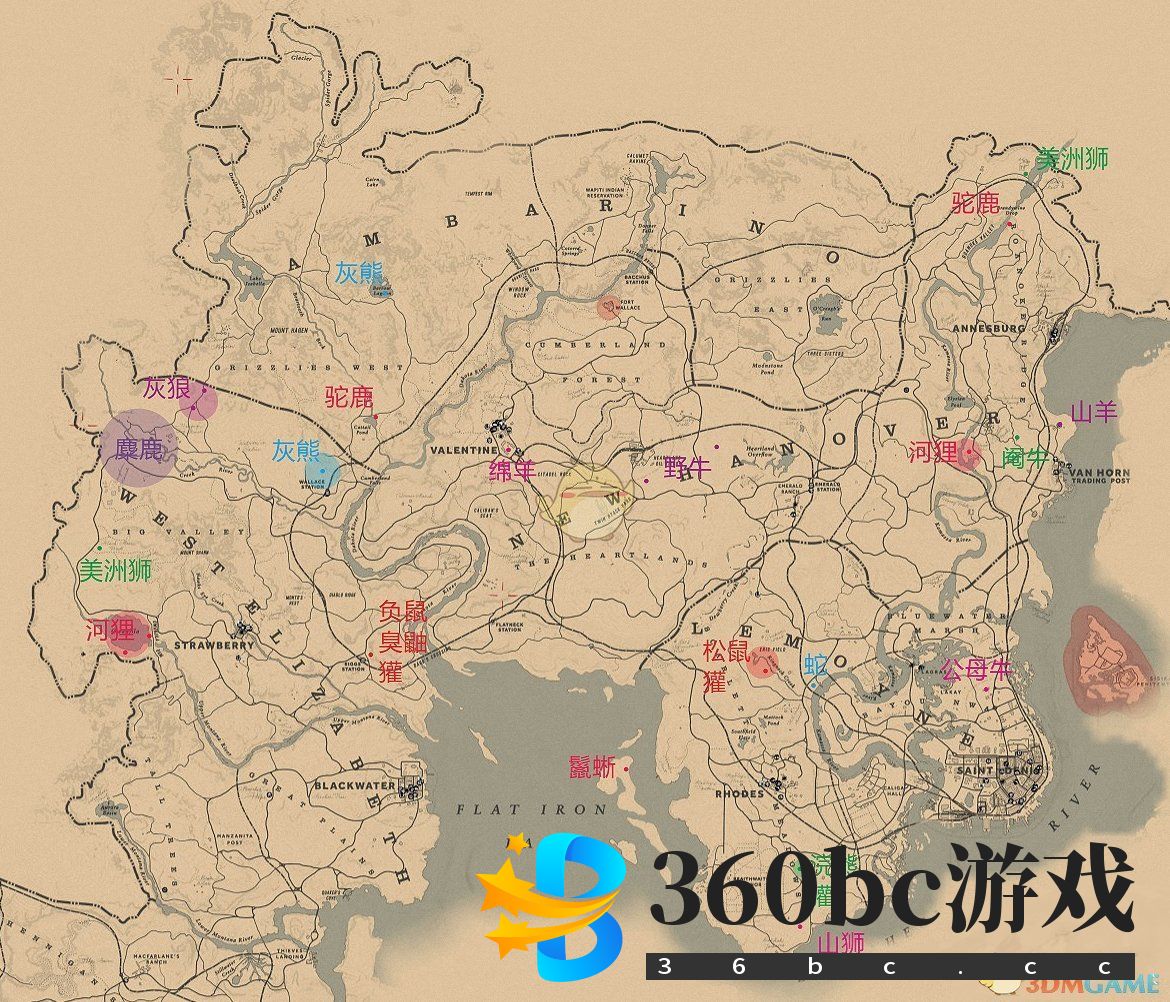 《荒野大镖客2》动物狩猎地图分享