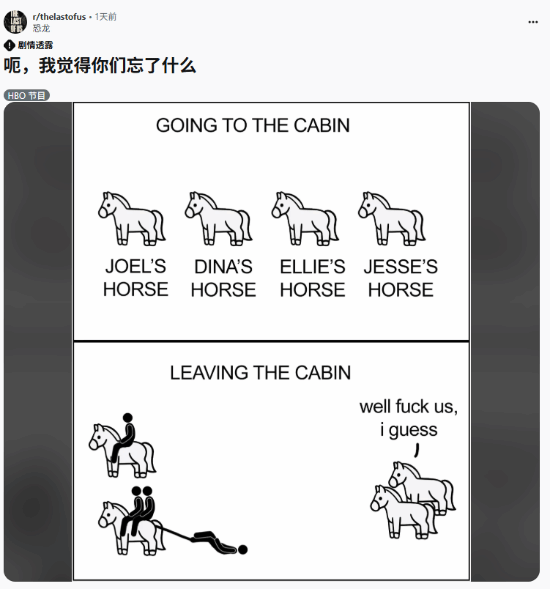 《最后生还者2》剧集穿帮片段：艾莉三人组忘掉了两匹马